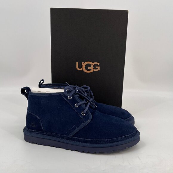 UGG Neumel Classic Suede Boots Size 10 Blue Lace Up Sheepskin Lined - Picture 1 of 13